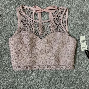 Sequin Hearts Shirt Womens 5 Blush Pink Lace Crop Top Sleeveless Party Formal